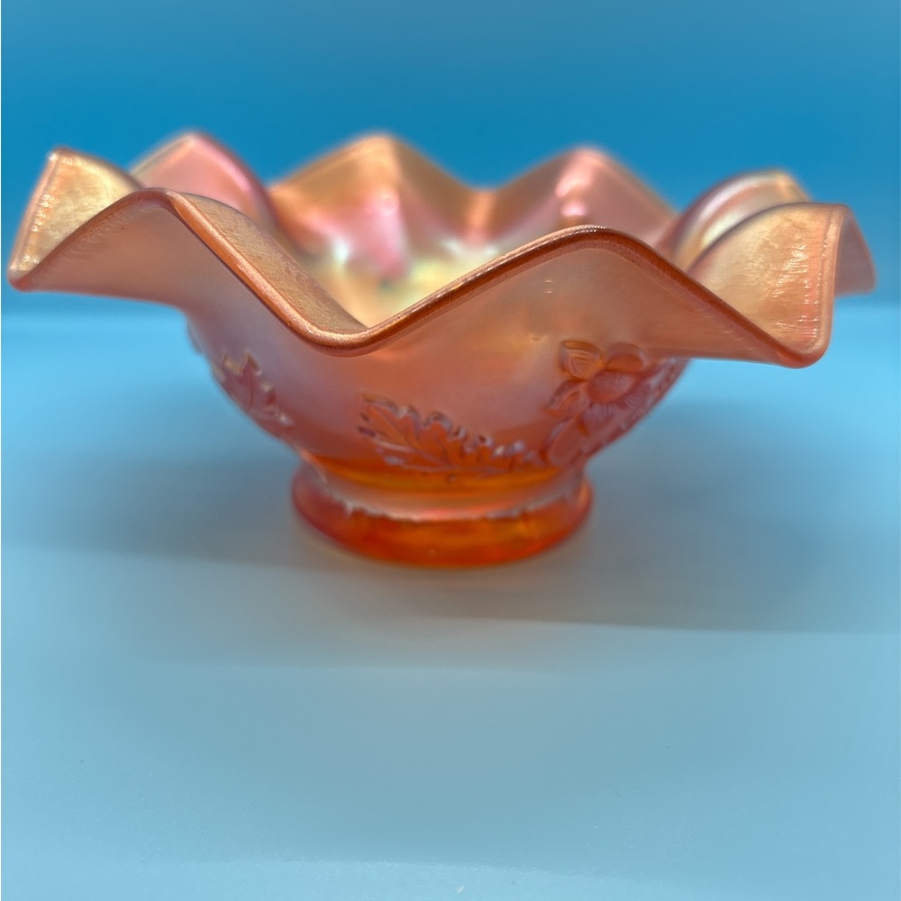 Dugan Triplet Daisy Carnival Glass Ruffled Edge Bowl